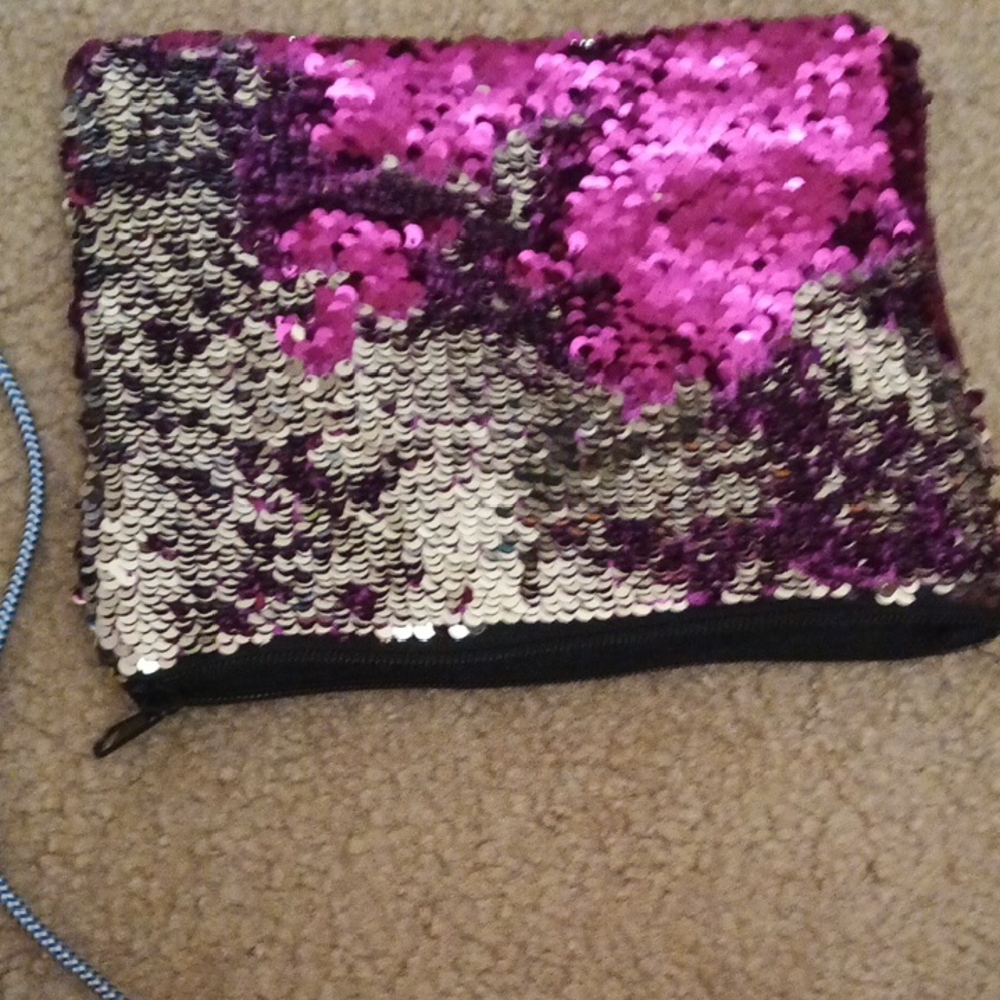Claire's Pink and Silver Sequin Cosmetic Bag